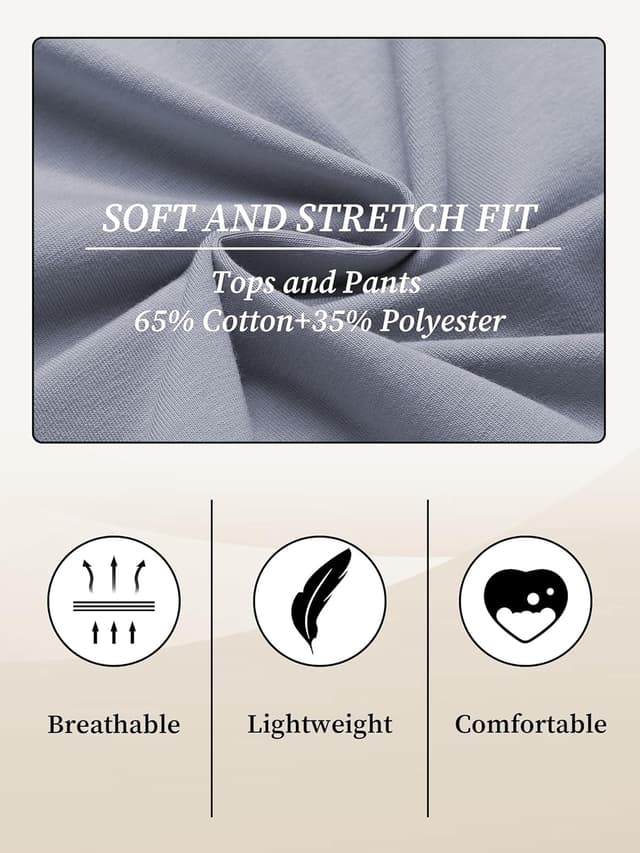 Detalle de Reliwel Damen-Schlafanzug Lang aus Baumwolle – Pyjama-Set mit Langarm-Oberteil und langer Schlafanzughose