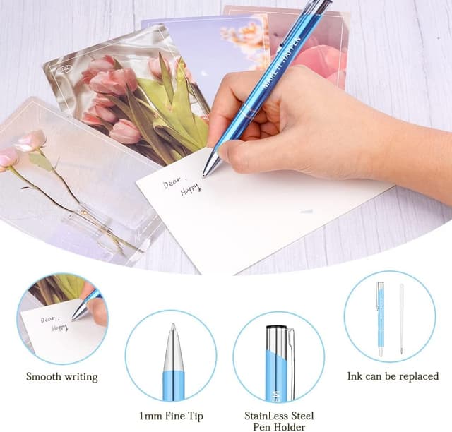 Detalle 2 de AUAUY Einziehbare Kugelschreiber-Set (12 Stück) mit Metallgehäuse, schwarzer Tinte, Klickmechanik