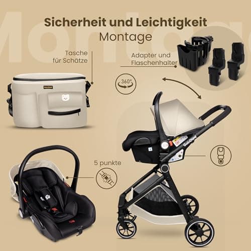 Detalle de GaGaDumi SoHo 3 en 1: cochecito plegable ligero con capazo y silla de coche i-Size (hasta 22 kg)