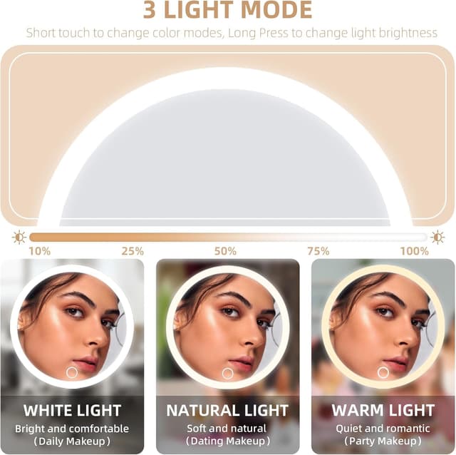 Detalle 2 de Miroir grossissant x20 lumineux grand miroir 15,2 cm avec 3 ventouses, support 360° et éclairage rechargeable (pince à épiler, ciseaux)