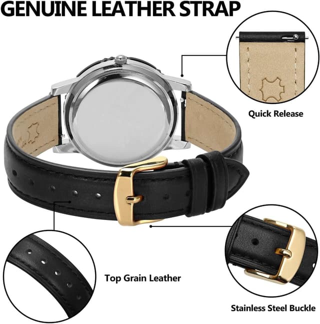 Detalle de Elegantes BISONSTRAP Leder-Uhrenarmband mit Schnellverschluss für 12–20 mm Bandanstoßbreite