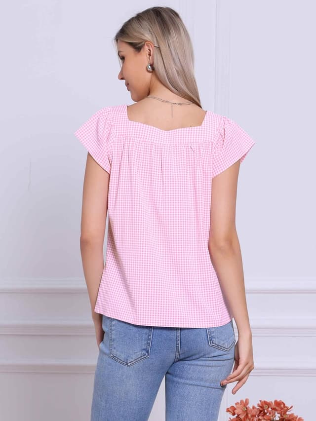 Detalle 2 de Allegra K Damen kariertes ärmelloses Hemd mit quadratischem Ausschnitt