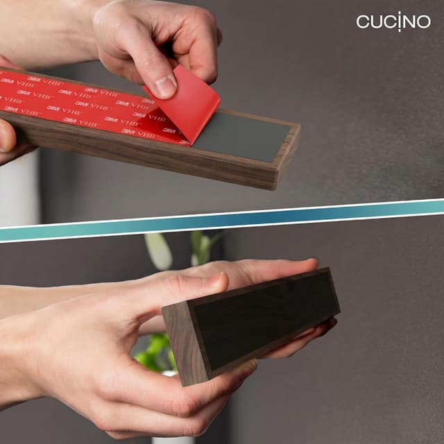 Detalle de CUCINO Self-Adhesive Magnetic Knife Strip (Walnut, 40 cm) with Extra-Strong Magnet