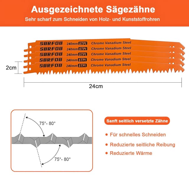 Thumbnail 1 de SURFOU Lame 240mm 5TPI per seghetti alternati 📐