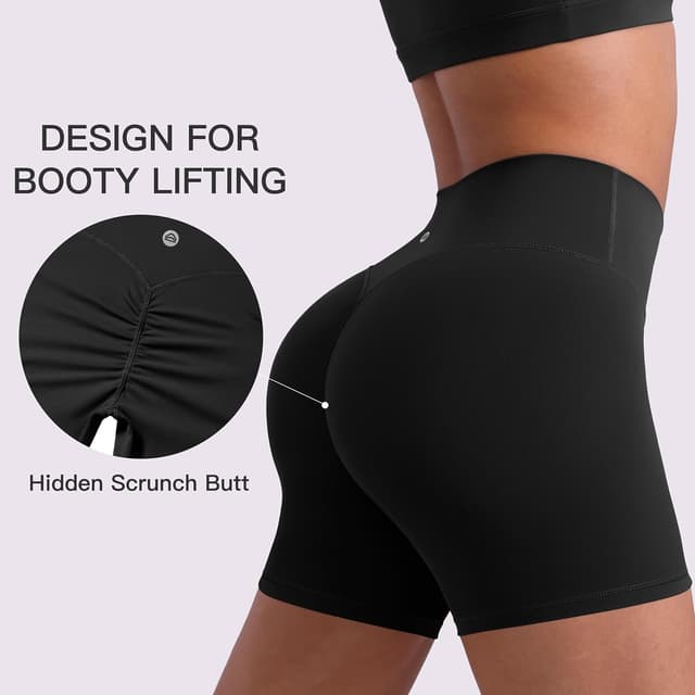 Detalle de ENERBLOOM Women’s Biker Shorts (2.5" / 4" / 6") High Waisted No Front Seam Workout Short with Hidden Scrunch