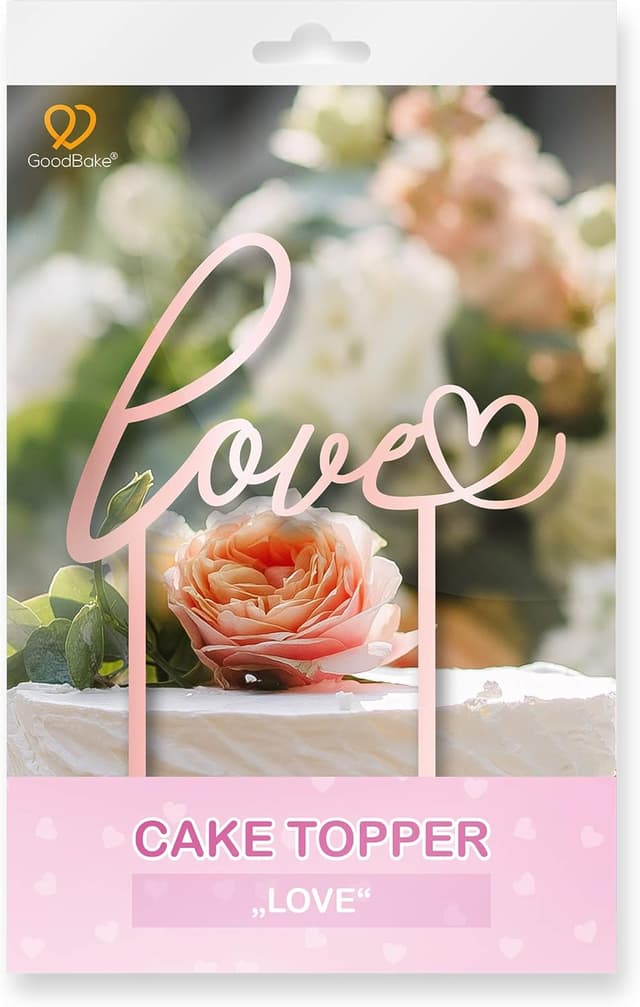 Detalle de GoodBake Cake Topper „Love“ in Rosa/Rosé-Gold – Tortenaufleger für Hochzeit, Valentinstag & Geburtstagskuchen