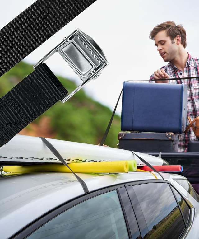 Detalle de Spanngurte Schwarz 4er-Set (2,5 m x 25 mm) mit Klemmschloss – Zurrgurte für Fahrrad, Dachbox & Gepäck