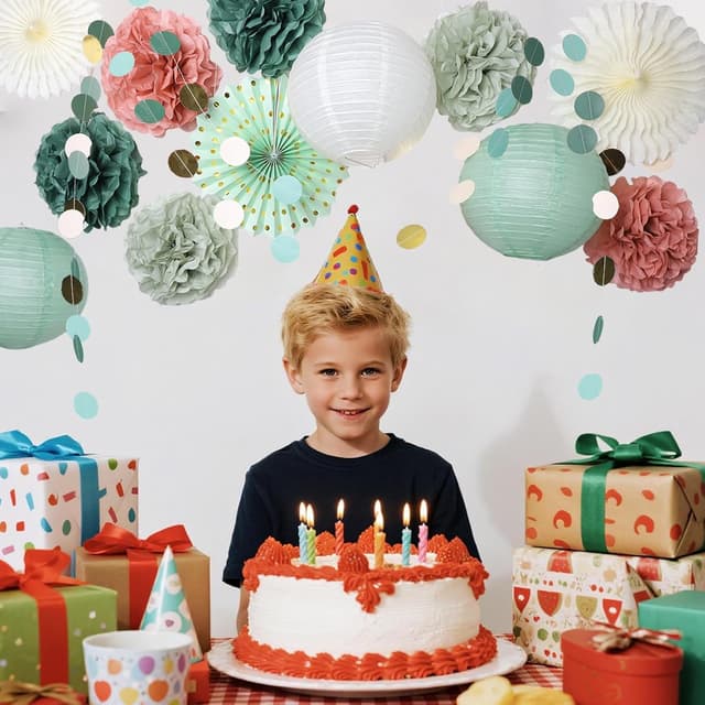 Detalle 2 de Papier Party-Dekoration Rosa Set mit 4 m Girlande