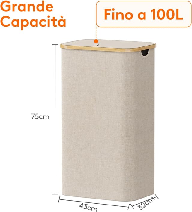 Thumbnail 3 de Lifewit Cesta Portabiancheria 100 L con Coperchio