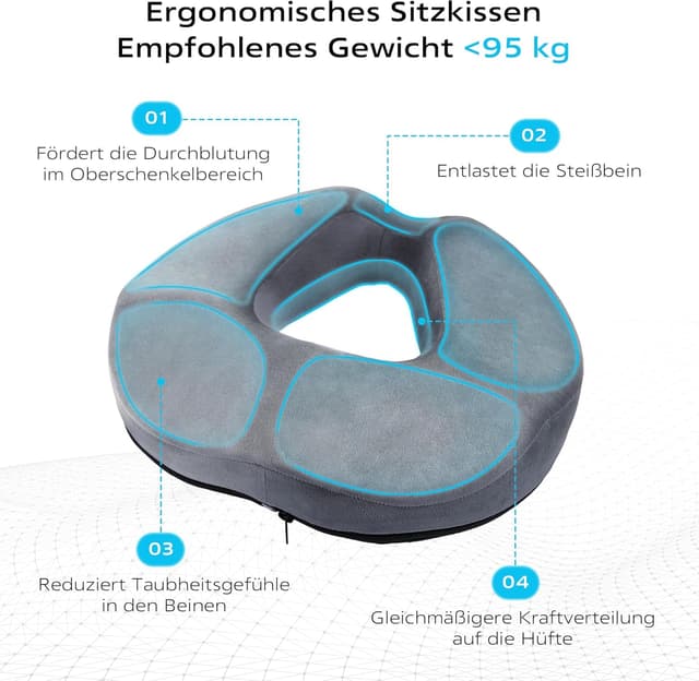 Detalle de HELILBSRIAIN Donut-Kissen für Steißbein-Entlastung mit Memory Foam (ergonomisches Sitzkissen)