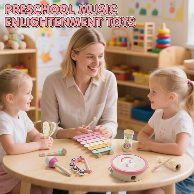 Detalle 2 de Lehoo Castle Kids toddler wooden musical instruments set (18M+) – xylophone, maraca, tambourine, more