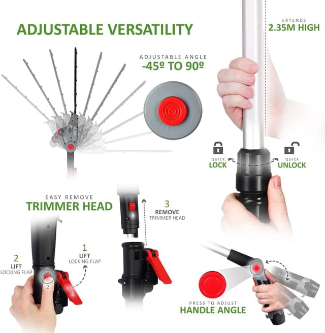 Thumbnail 6 de NETTA 12V Cordless Pole Hedge Trimmer with 2.35m Reach, 45cm Blade and Pivoting Head