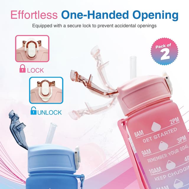 Detalle 2 de Pack of 2 750ml Kids Water Bottles with Straw 🚰