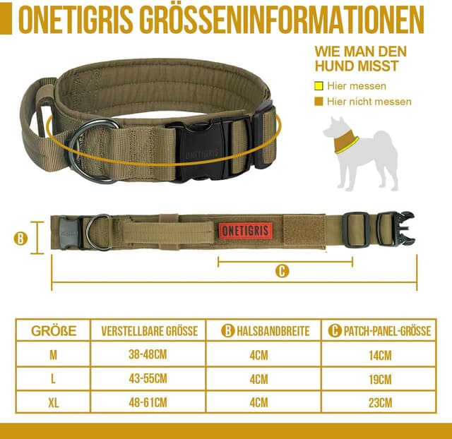 Detalle de OneTigris collare per cani con fibbia in metallo, marrone (taglia M)