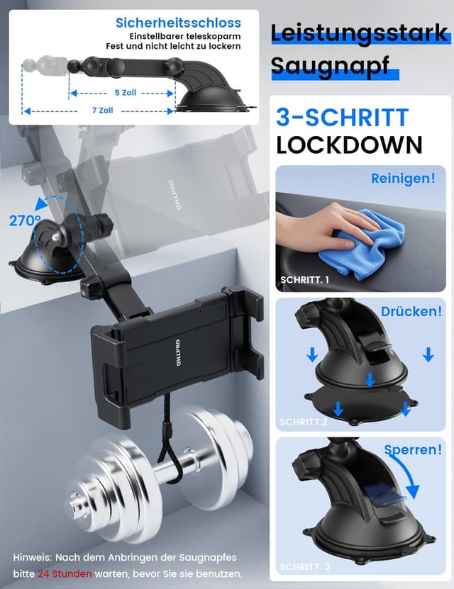 Thumbnail 5 de OHLPRO Tablet Halterung Auto 360° Drehung 18 cm Ausziehbar