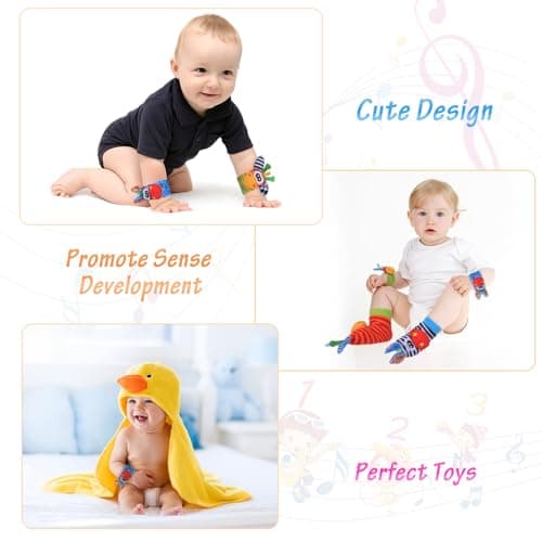 Thumbnail 7 de Sonajero Calcetines y Muñequeras para Bebé, Sonajero Toys con Buscador de Muñeca y Pie Juguetes de Animales Suaves y Bonitos para Recién Nacidos Niños Bebés (2 Pulseras y 2 Calcetines)