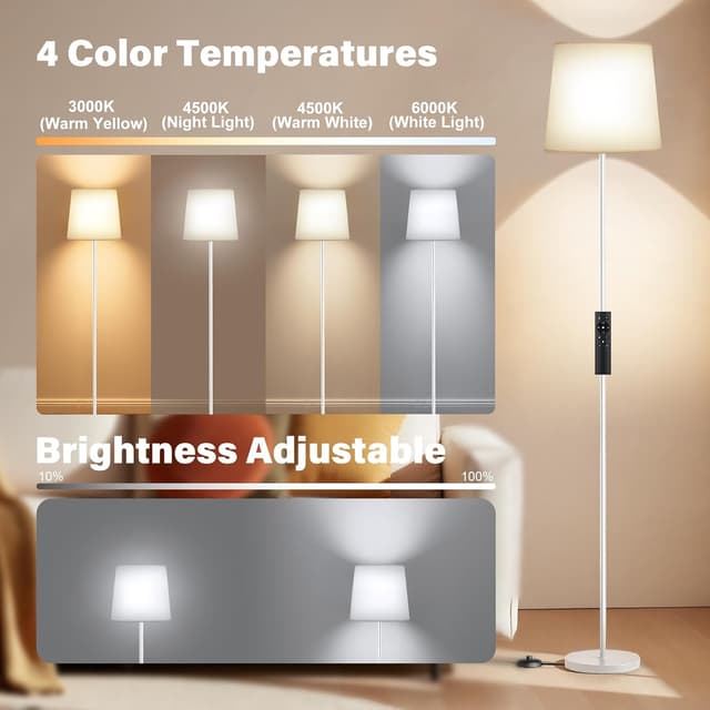 Detalle de SIBRILLE Lampada da Terra Salotto 9W con telecomando, 3000K–6000K e paralume in lino