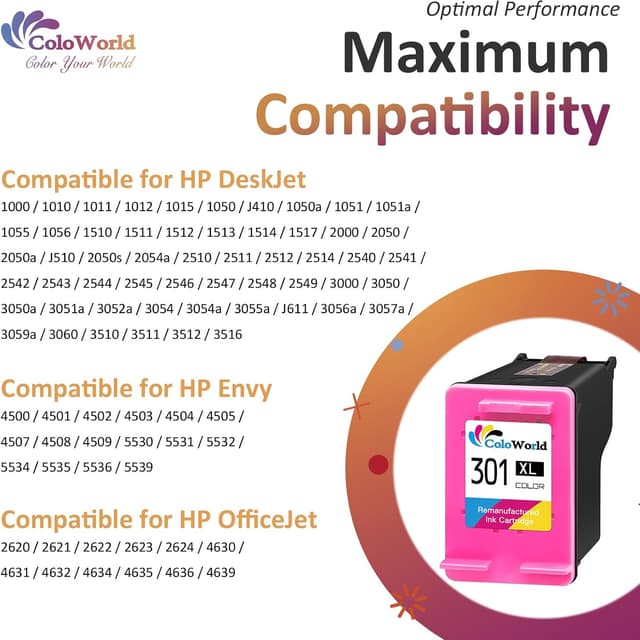 Detalle 2 de Cartucce a colori 301XL compatibili per stampanti HP (DeskJet, Envy, OfficeJet)