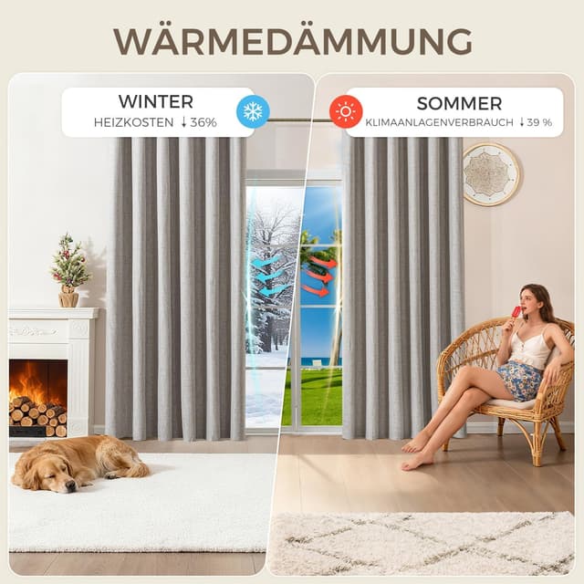 Detalle de Runyéla Verdunklungsvorhänge Leinen 245×200 cm