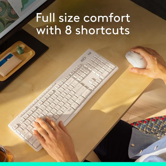 Detalle de Logitech MK295 Silent Wireless Mouse & Keyboard Combo (SilentTouch), Full Numpad, QWERTY UK – White