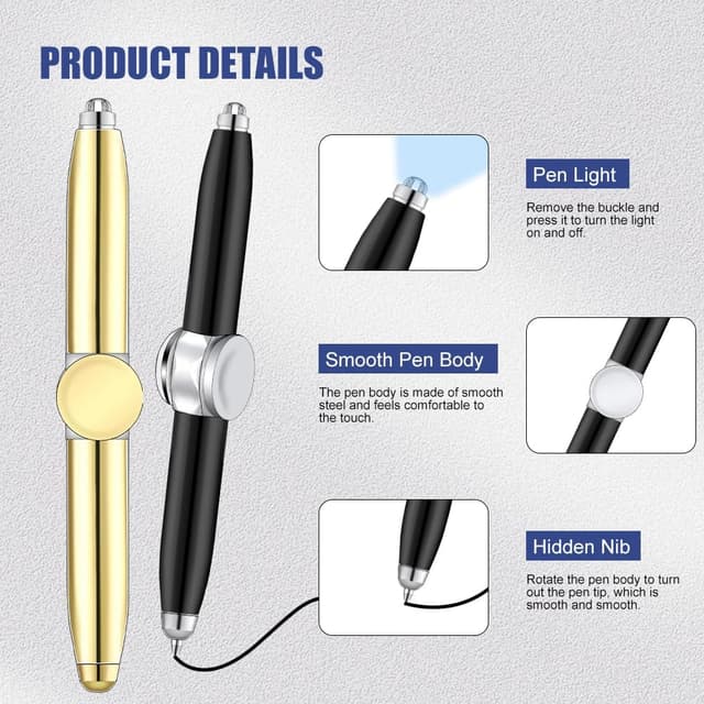 Detalle de AUAUY 2PCS Spinning Pen with LED Light (Black & Gold) – rotating fidget ballpoint pens