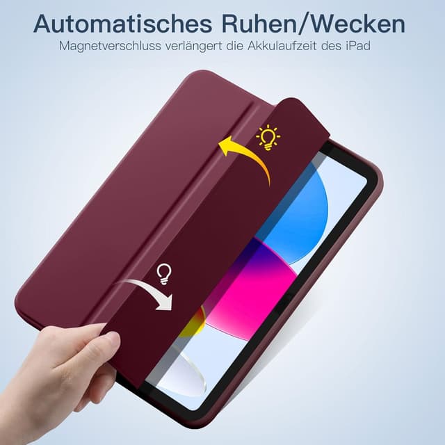 Detalle de drivego Hülle für iPad 11. Generation (A16/A3354-A3356) & iPad 10. Gen (10,9 Zoll, A2696/A2757/A2777/A3162) – Weinrot