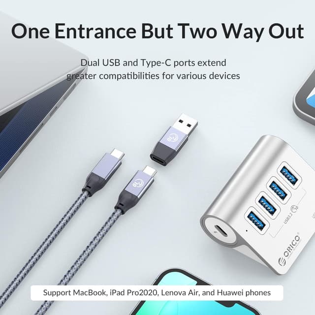Detalle de ORICO Hub USB C 4 porte con velocità fino a 10Gbps e alimentazione USB-C 5V/2A (cavo 0,5 m)