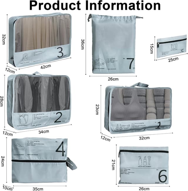 Thumbnail 1 de TEUYOE 7 Stück Koffer Organizer Set grau