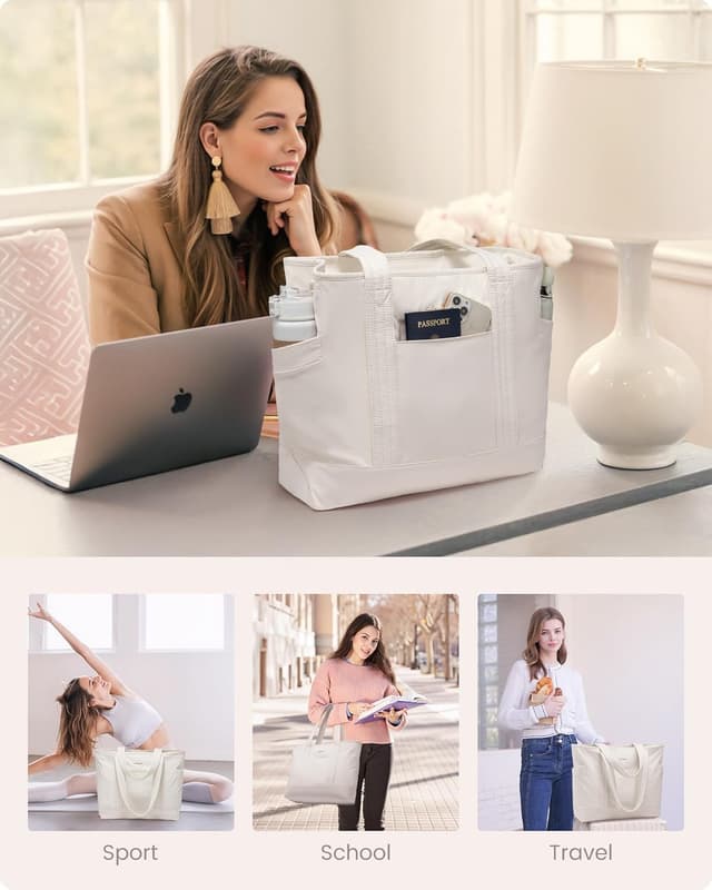 Detalle de LOVEVOOK Damen-Shopper mit Laptoptasche bis 15,6 Zoll, leichter Tote Bag für Arbeit, Schule, Gym & Reisen (beige)