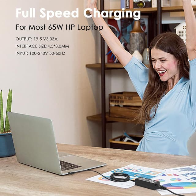 Detalle 2 de HP 65W Laptop-Ladekabel / Netzteil 19,5V 3,33A (4,5 x 3mm) für EliteBook, ProBook, Pavilion und Chromebook