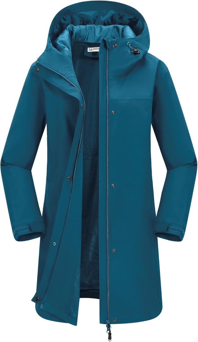 Thumbnail 6 de 33,000ft Damen Regenjacke Windbreaker lang mit Kapuze – wasserdichte Softshell-Übergangsjacke für Frühling, Sommer & Herbst
