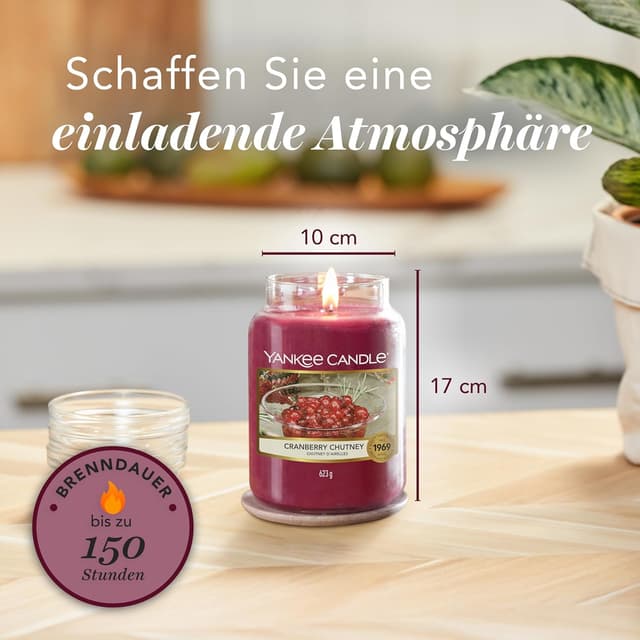 Detalle 2 de Yankee Candle Duftkerze im Glas (groß) Cranberry Chutney – bis zu 150 Stunden Duft
