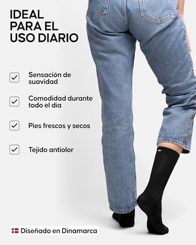 Detalle de DANISH ENDURANCE Calcetines casuales de bambú unisex (6 pares) negros, talla 43-47