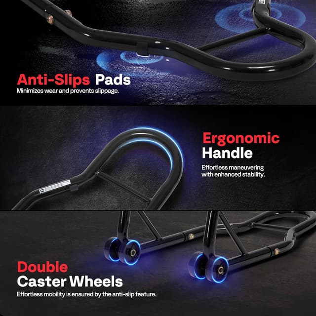 Detalle 2 de SPECSTAR Motorcycle Paddock Stand Combo (Front & Rear) 400kg Capacity with Adjustable Fork Heads