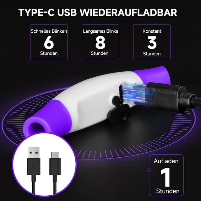 Detalle 2 de Leuchthalsband für den Hund (aufladbar) – LED, wasserdicht, 3 Lichtmodi, Violett, 70 cm