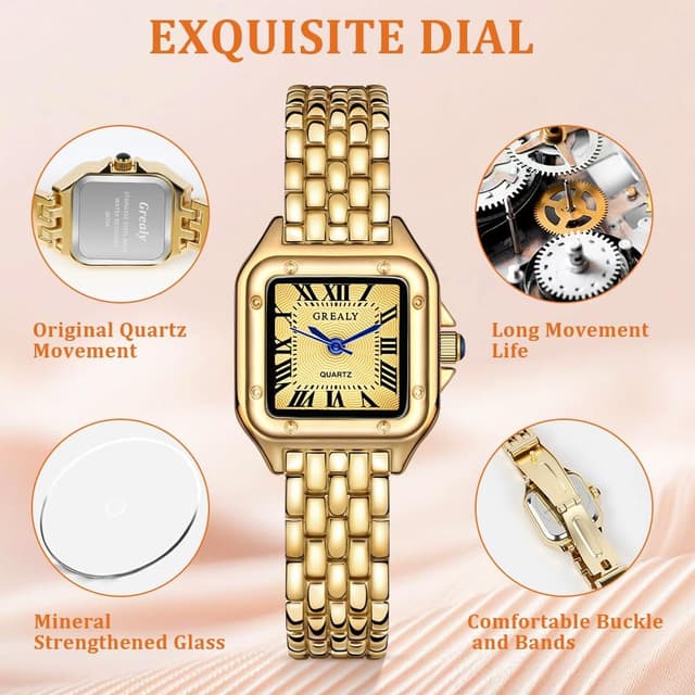 Detalle 2 de AOOSU Orologio da donna piccolo analogico al quarzo con cinturino in acciaio e cassa rettangolare