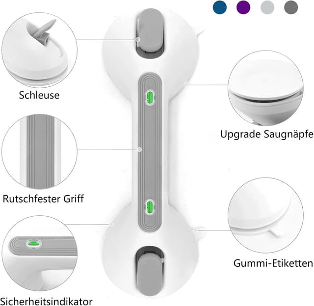 Detalle 2 de Newthinking Suction Grab Rails for Bathroom with safety indicator – portable suction bathtub shower handles
