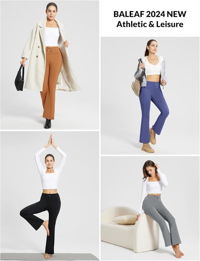 Detalle 1 de baleaf women’s thermal fleece-lined flared yoga leggings with 4 pockets