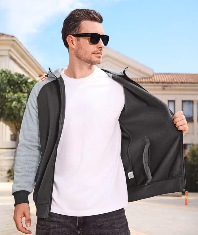 Detalle de Elainone Men’s Zip-Up Hoodie Fleece Lined Colour Block (Regular Fit) for Outdoor, Gym & Everyday Wear