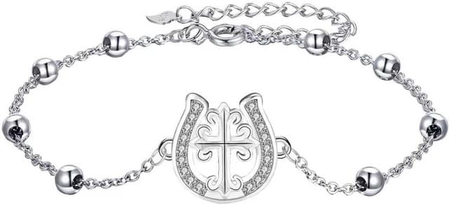 Detalle de J.MUEN Damen-Armband aus 925 Sterling Silber mit Tier-Motiv (Hufeisen & Kreuz) – mit Geschenkbox