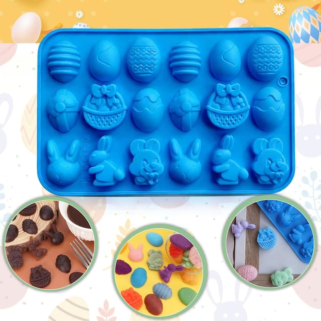 Detalle de Ostern Silikon-Schokoladenformen (2 Stück) – Osterei- und Hase-Form mit 18 Mulden