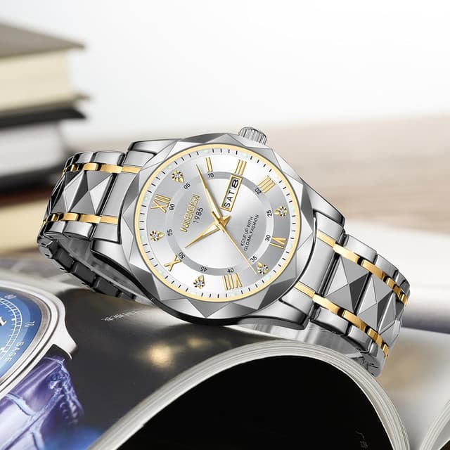 Detalle 2 de NIBOSI Orologio da polso da uomo analogico al quarzo in acciaio inox impermeabile