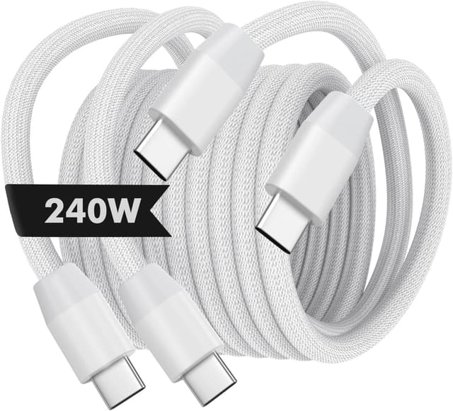Detalle de MoKo 240W USB-C to USB-C Cable (2 Pack, 10ft, Nylon Braided) – White