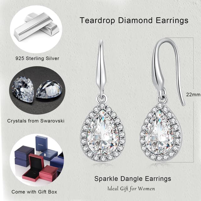 Thumbnail 6 de jiamiaoi Tropfen-Ohrringe mit Glitzer in Weißgoldoptik (925 Sterlingsilber, Zirkonia)