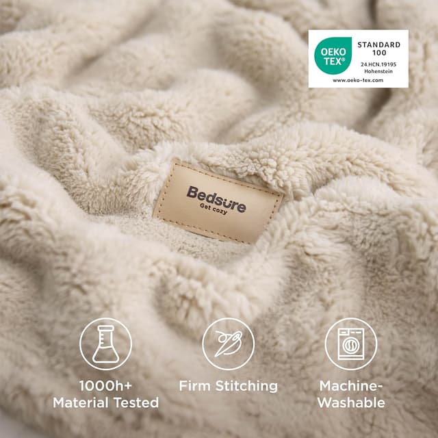 Detalle de Bedsure Cosy Bubble Fleece Blanket (CloudBubble) – Soft plush throw, beige, 150x200 cm