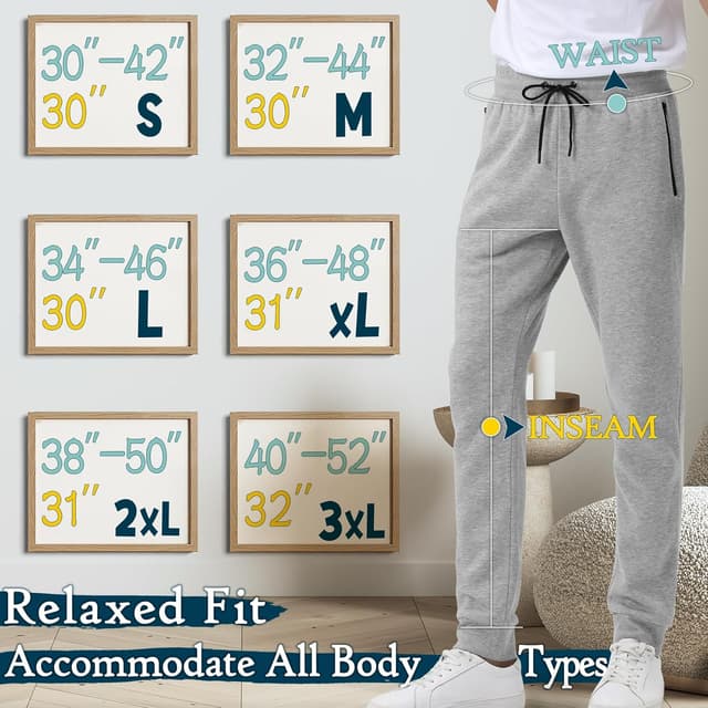 Detalle 1 de Loofure Men’s Fleece Sweatpants (3-Pack) Joggers with Zipper Pockets