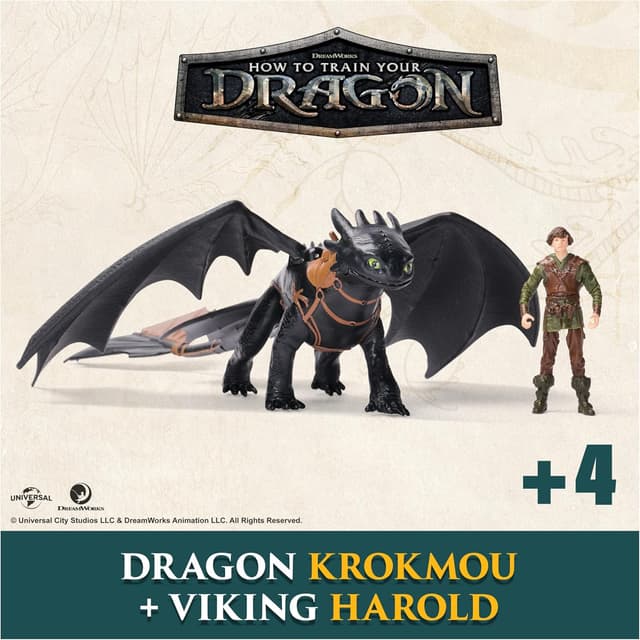 Detalle de Figurines articulées DreamWorks Dragons : Krokmou + Viking Harold (duo) pour enfants dès 4 ans