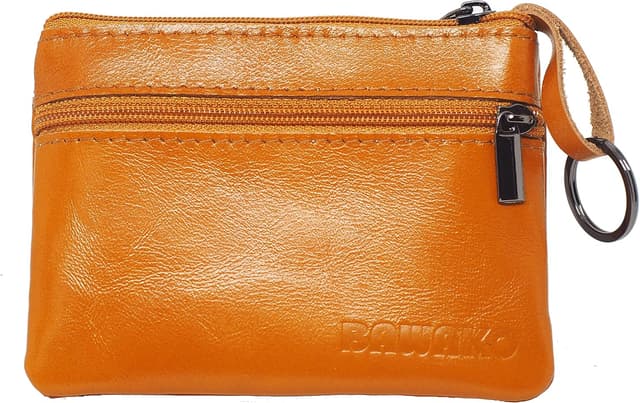 Detalle de BAWAKO Portamonete in vera pelle con 3 scomparti e mini portafoglio portachiavi (arancione)