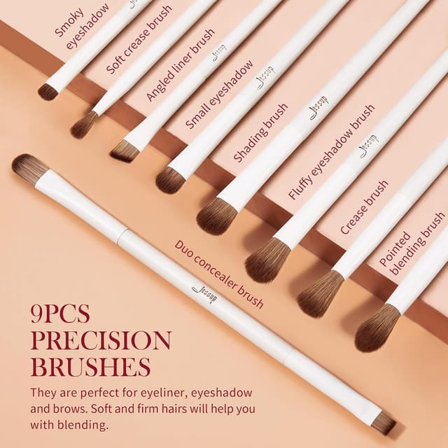 Detalle de Jessup lot de 14 pinceaux maquillage en coffret cadeau (T329-G) pour teint, yeux et contour