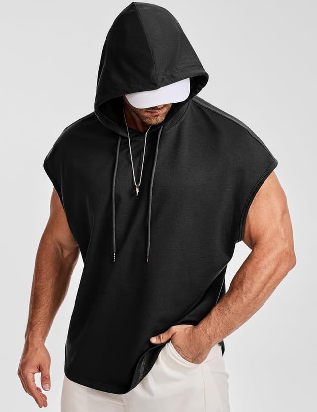 Detalle de JMIERR Men’s Drawstring Hooded Shirts (Sleeveless) — Cotton Hoodie Tee for Daily Wear